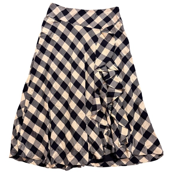 Lauren Ralph Lauren Dresses & Skirts - Lauren Ralph Lauren Navy Cream Buffalo Plaid Ruffle Midi Skirt Cotton Women's 12